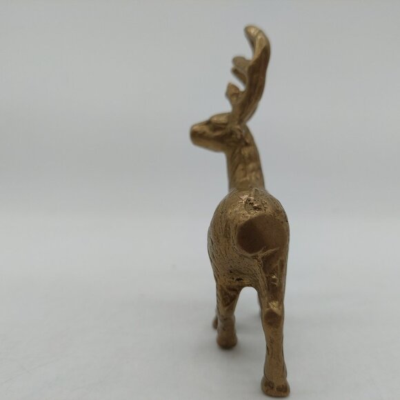 Brass Deer Reindeer Elk Stag Buck Figurine Textured Body 3.5" - Picture 5 of 6